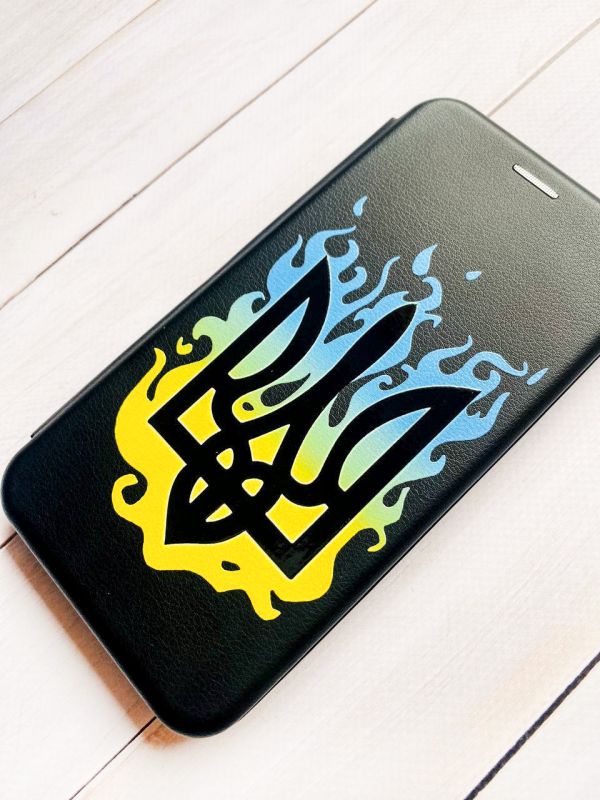 Чохол-книжка з малюнком для Samsung Galaxy A32 5G Чорний :: Тризуб Полум'я (принт 257)