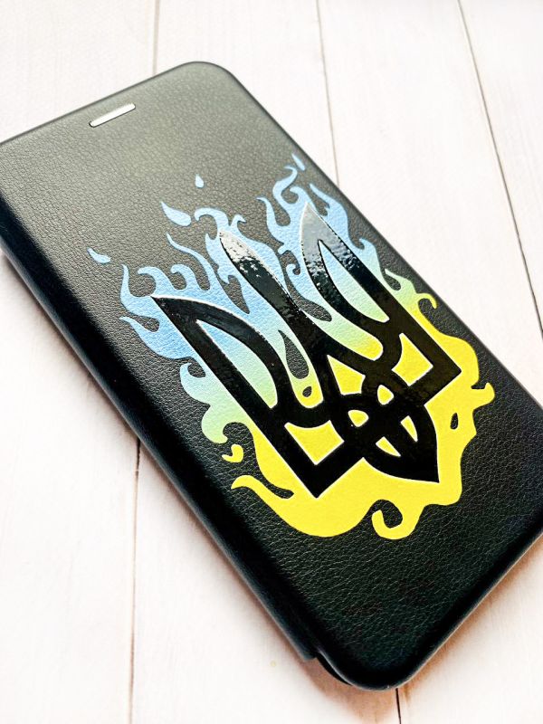 Чохол-книжка з малюнком для Samsung Galaxy A12 Чорний :: Тризуб Полум'я (принт 257)