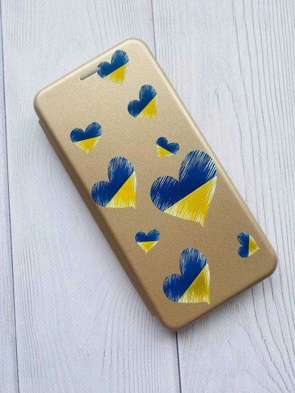 Чохол-книжка з малюнком для Samsung Galaxy A73 5G Золотий :: Сердечка. Україна (принт 258)