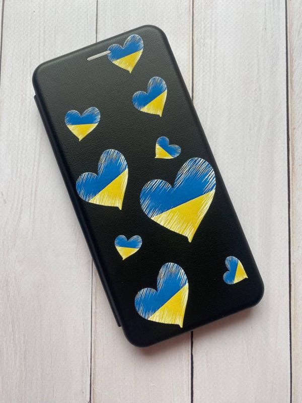 Чохол-книжка з малюнком для Samsung Galaxy A73 5G Чорний :: Сердечка. Україна (принт 258)