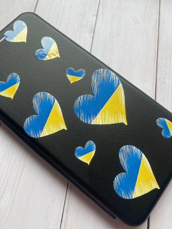 Чохол-книжка з малюнком для Samsung Galaxy A73 5G Чорний :: Сердечка. Україна (принт 258)