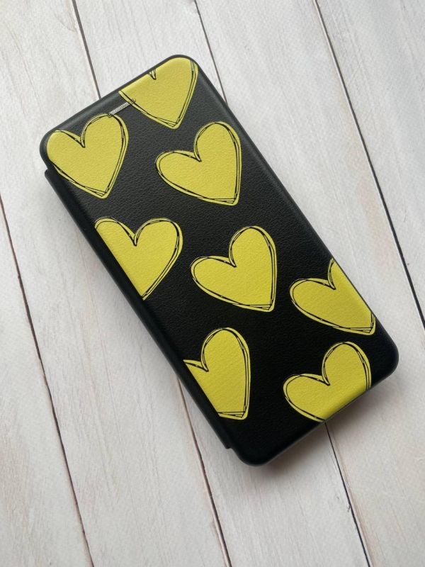 Чохол-книжка з малюнком для Samsung Galaxy M30s/ М21 Чорний :: Сердечка жовті (принт 259)