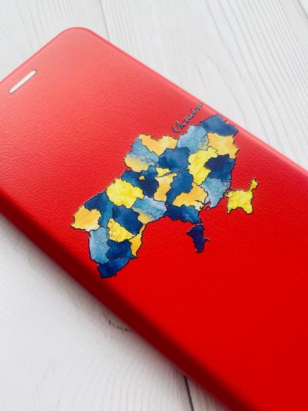 Чохол-книжка з малюнком для Samsung Galaxy A72 (A725) Червоний :: Карта України (принт 261)