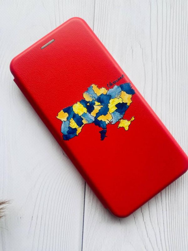 Чохол-книжка з малюнком для Xiaomi Redmi Note 8 Pro Червоний :: Карта України (принт 261)