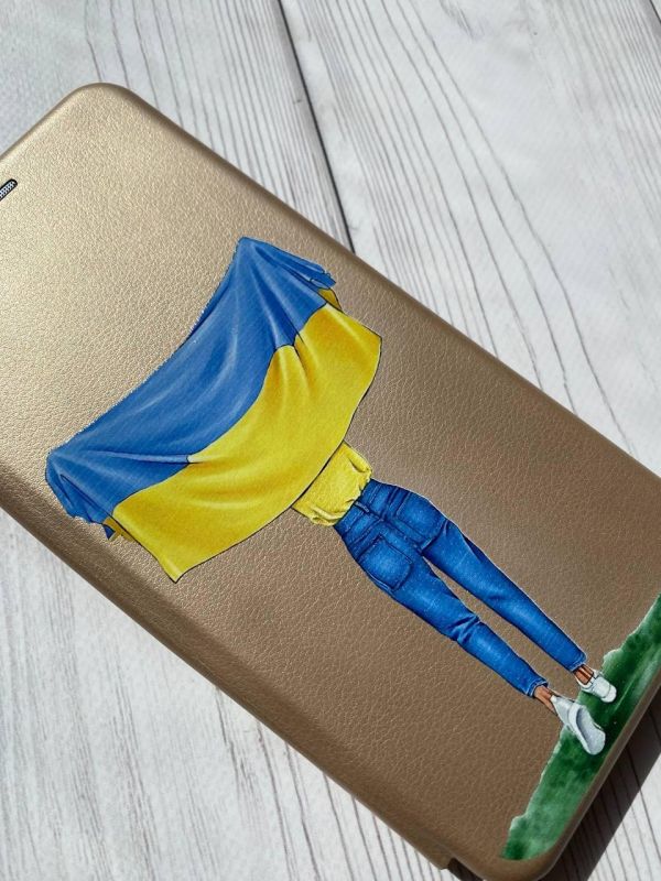 Чохол-книжка з малюнком для Samsung Galaxy A73 5G Золотий :: Дівчина з прапором (принт 263)