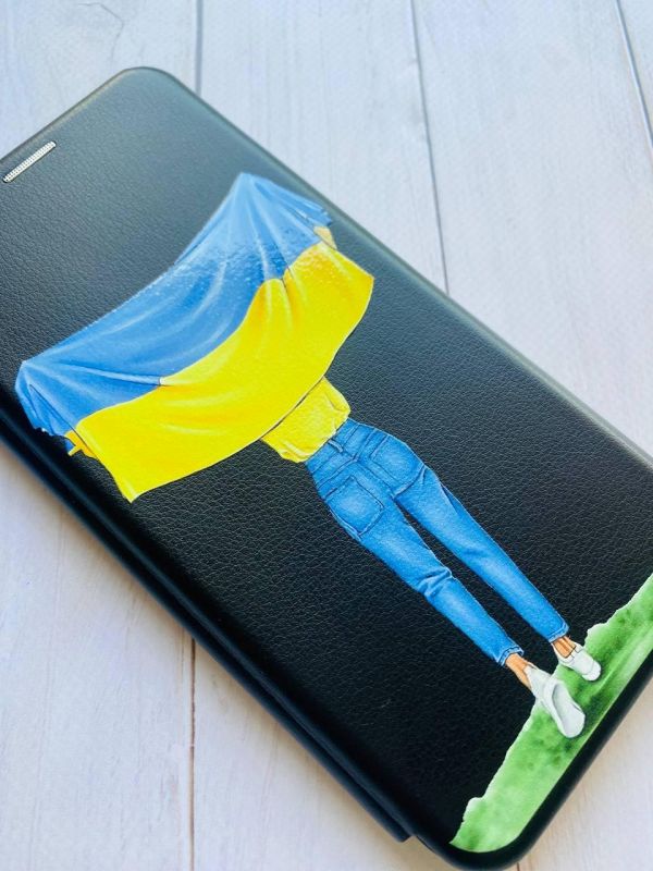 Чохол-книжка з малюнком для Xiaomi Redmi Note 11T Чорний :: Дівчина з прапором (принт 263)