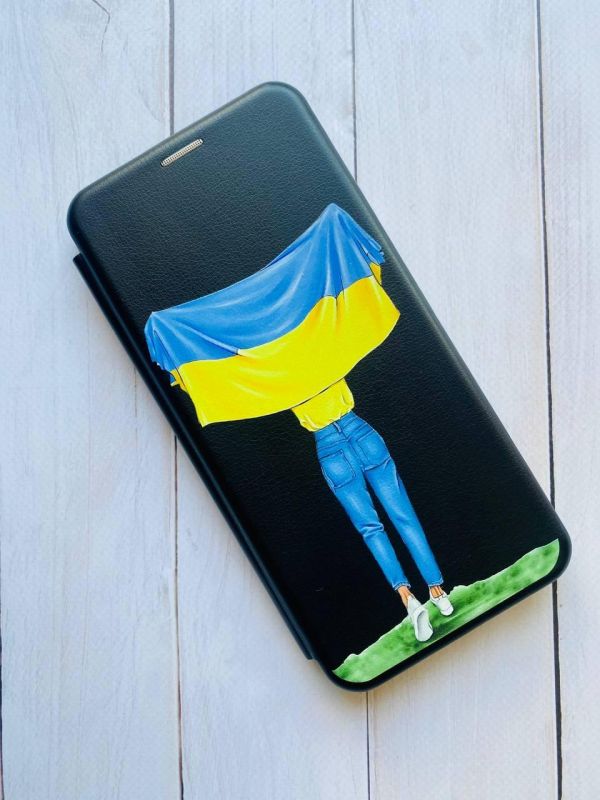 Чохол-книжка з малюнком для Xiaomi Redmi Note 11T Чорний :: Дівчина з прапором (принт 263)