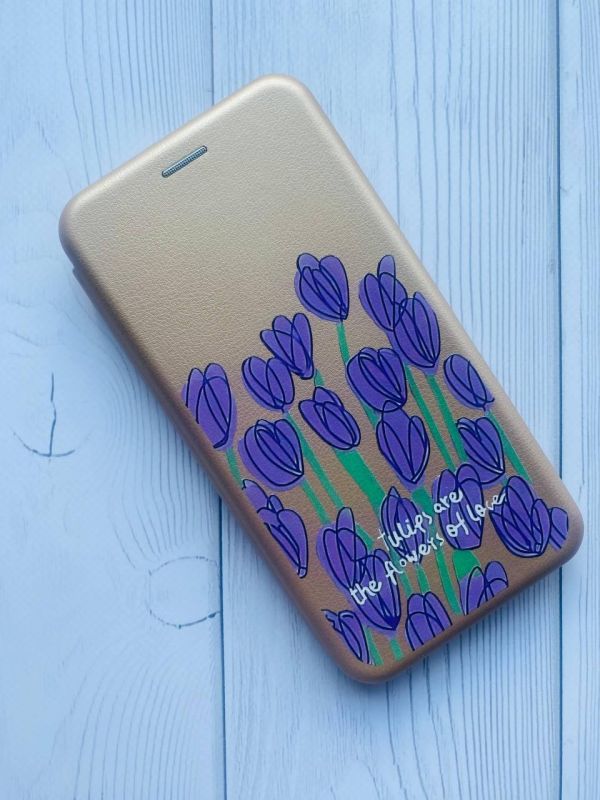 Чохол-книжка з малюнком для Samsung Galaxy A50 (2019) A505/A30s Золотий :: Тюльпани (принт 265)