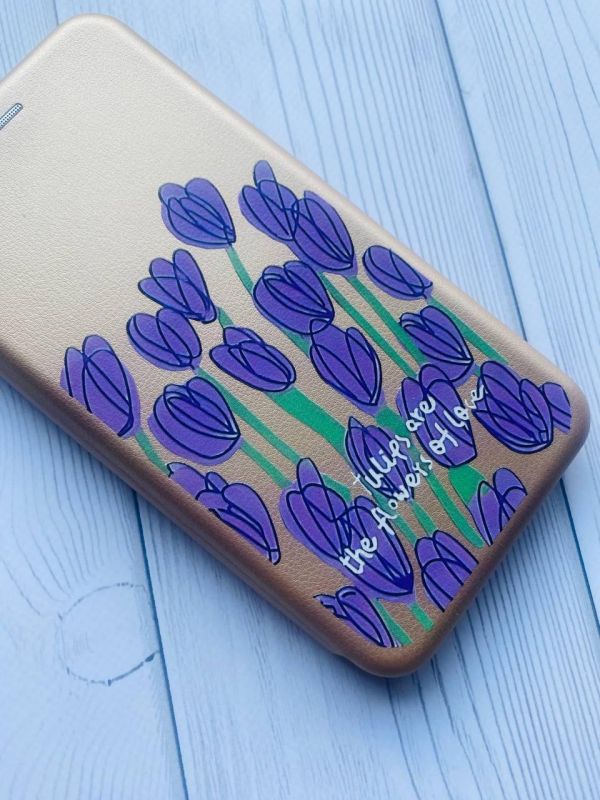 Чохол-книжка з малюнком для Samsung Galaxy A50 (2019) A505/A30s Золотий :: Тюльпани (принт 265)