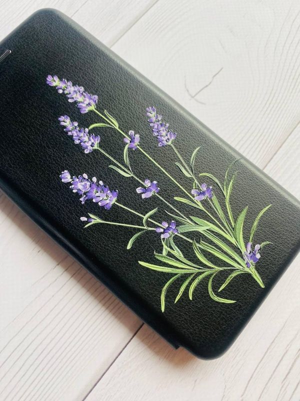 Чохол-книжка з малюнком для Xiaomi Redmi 9 Чорний :: Гілочки лаванди (принт 266)