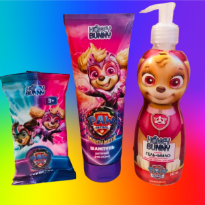 Подарунковий дитячий набір для дівчинки Щенячий патруль: Шампунь, Антибактеріальне мило, Вологі серветки