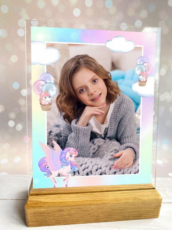Новорічний нічничок Єдинорожки з фотографією і блимаючою підсвіткою (принт 006)