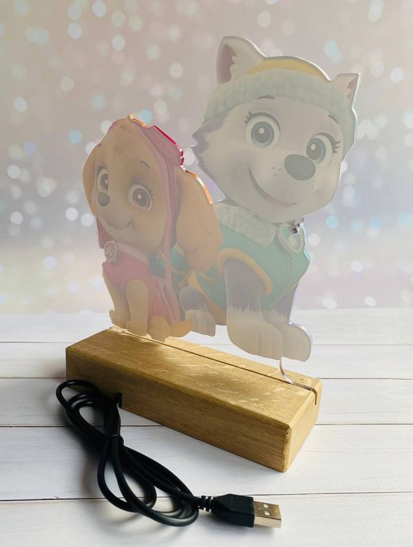 Переносний дитячий нічничок Скай і Еверест Щенячий патруль з USB роз'ємом