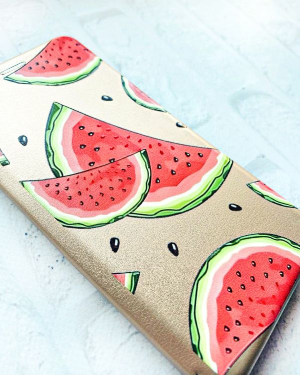 Чохол-книжка з малюнком для Samsung Galaxy A10ѕ/ A107 Золотий :: Скибки кавуна (принт 342)