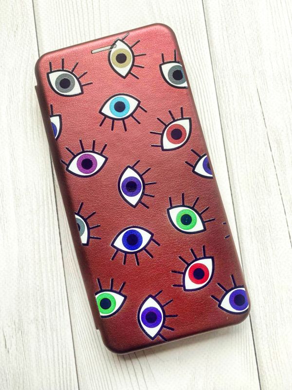 Чохол-книжка з малюнком для Samsung Galaxy M33 5G Бордовий :: Різнокольорові очі (принт 336)