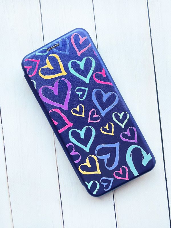 Чохол-книжка з малюнком для Samsung Galaxy A10ѕ / A107 Синій :: Різнокольорові сердечка (принт 332)