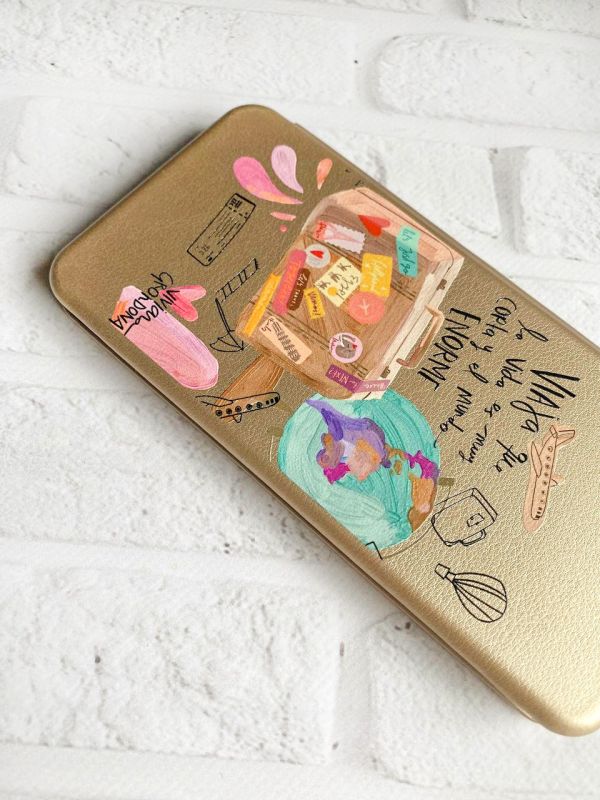 Чохол-книжка з малюнком для Xiaomi Redmi 9A Золотий :: Подорожі (принт 329)