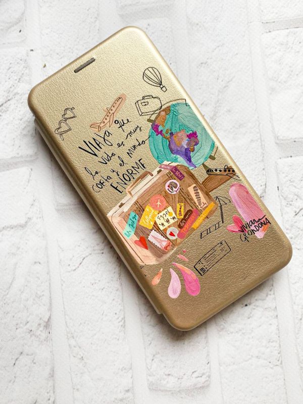 Чохол-книжка з малюнком для Samsung Galaxy A10 (2019)/A105 Золотий :: Подорожі (принт 329)