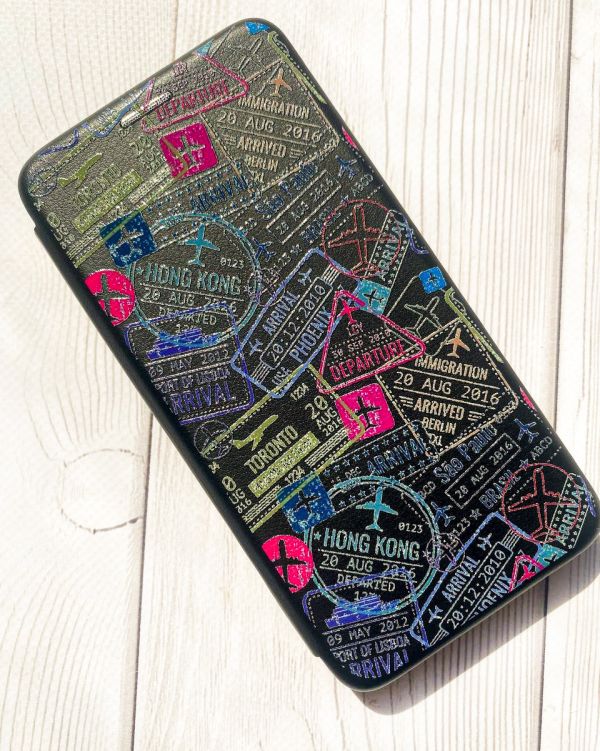 Чохол-книжка з малюнком для Samsung Galaxy M52 (2021) M526 Чорний :: Подорожі. Штампи (принт 316)