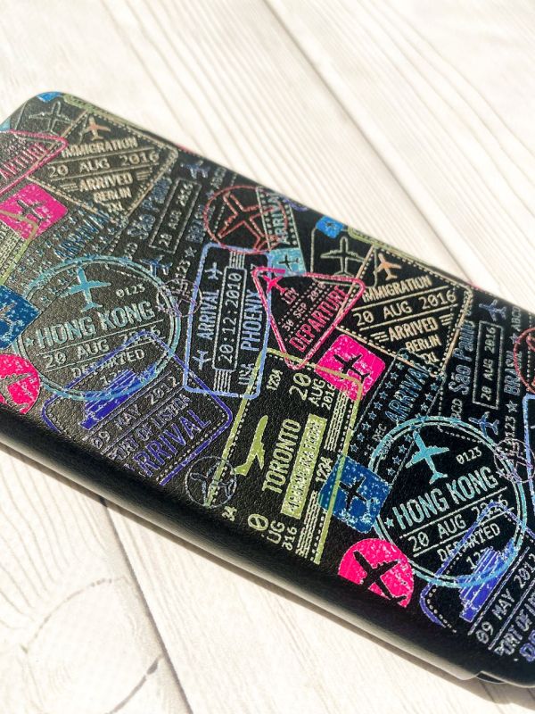 Чохол-книжка з малюнком для Samsung Galaxy M52 (2021) M526 Чорний :: Подорожі. Штампи (принт 316)