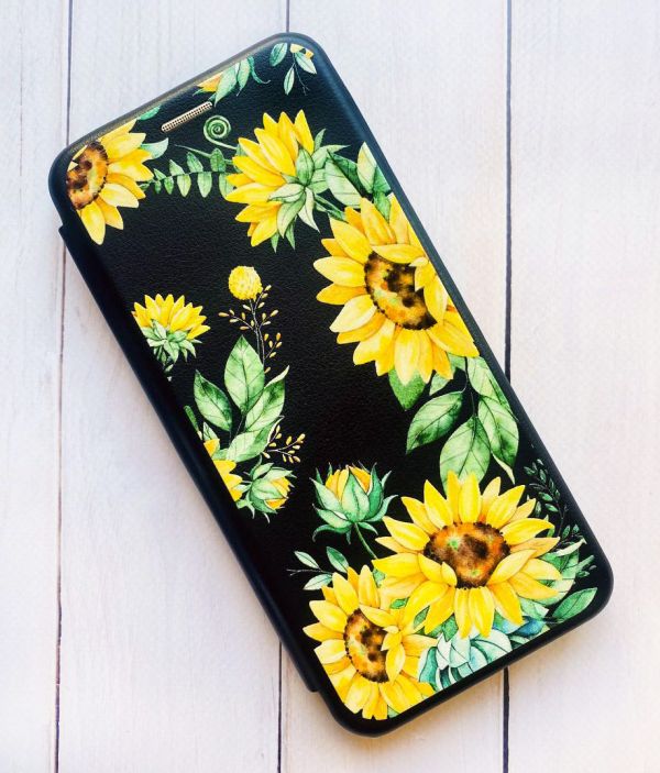 Чохол-книжка з малюнком для Samsung Galaxy A03/A035 Чорний :: Соняхи (принт 288)