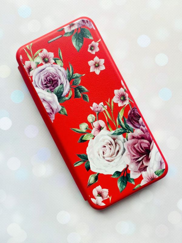 Чохол-книжка з малюнком для Xiaomi Redmi Note 8 Pro Червоний :: Рожеві квіти (принт 287)