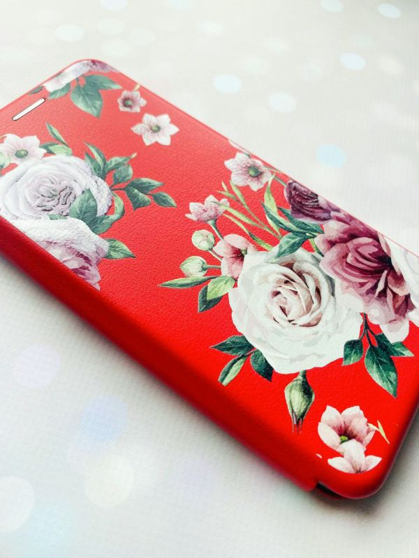 Чохол-книжка з малюнком для Xiaomi Redmi 8A Червоний :: Рожеві квіти (принт 287)