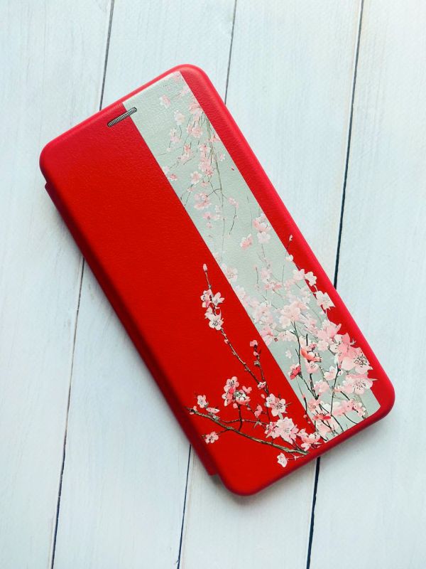 Чохол-книжка з малюнком для Xiaomi Redmi Note 8 Pro Червоний :: Сакура у цвіті (принт 286)