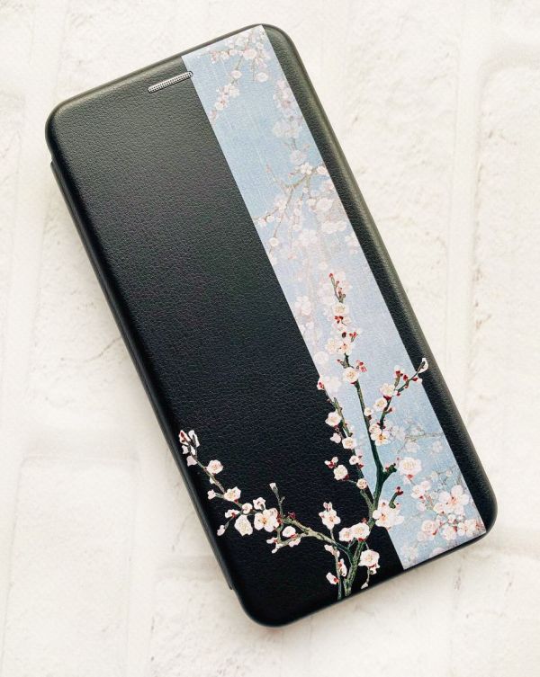 Чохол-книжка з малюнком для Xiaomi Redmi 6A Чорний :: Квітуча сакура (принт 285)