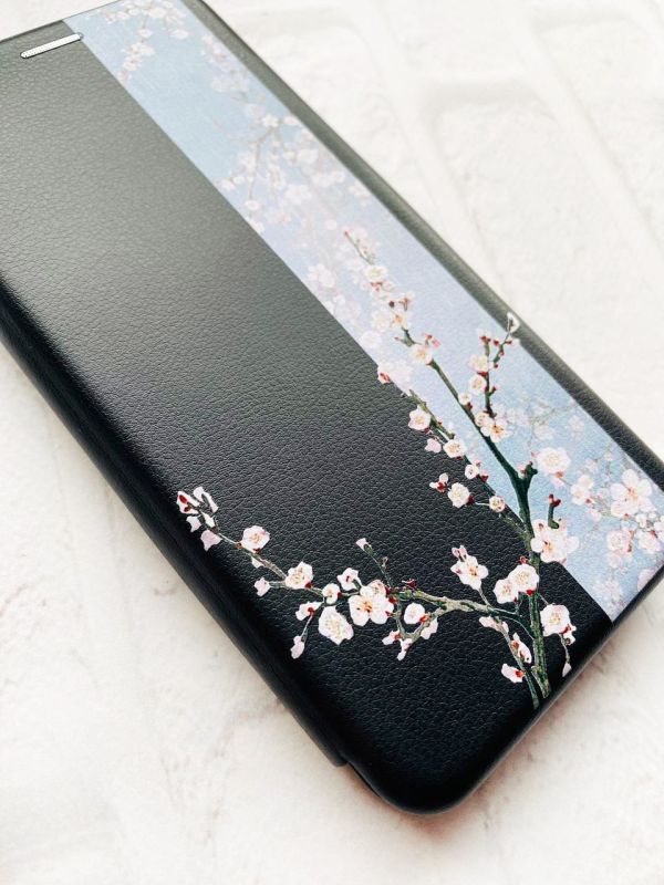 Чохол-книжка з малюнком для Xiaomi Redmi 10С Чорний :: Квітуча сакура (принт 285)