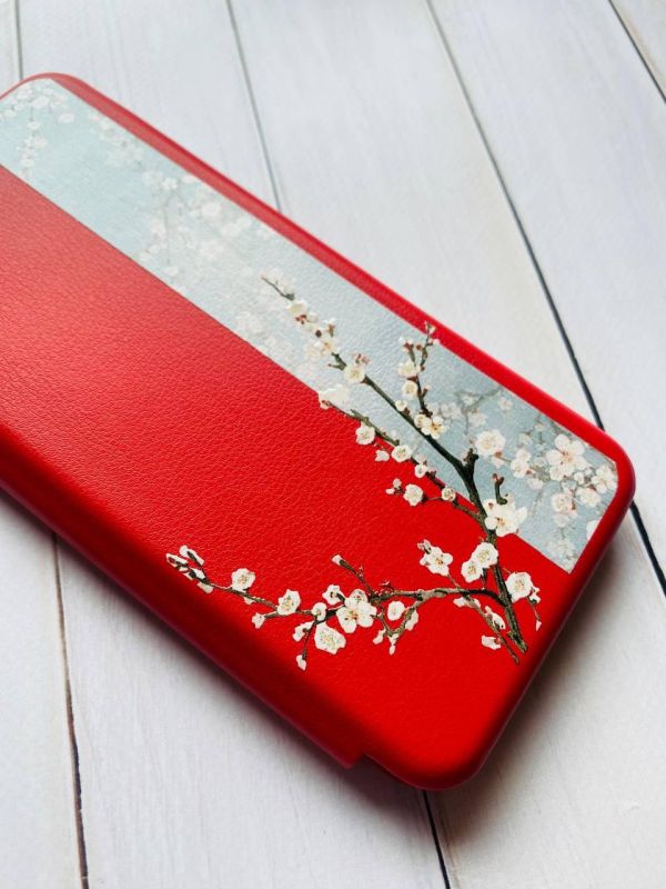 Чохол-книжка з малюнком для Xiaomi Redmi 10С Червоний :: Квітуча сакура (принт 285)