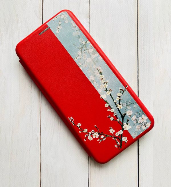 Чохол-книжка з малюнком для Xiaomi Redmi 8A Червоний :: Квітуча сакура (принт 285)