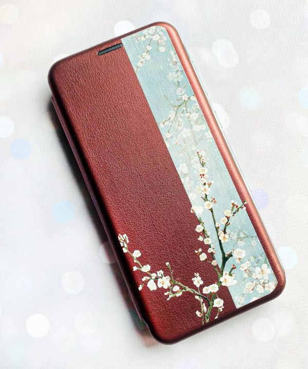 Чохол-книжка з малюнком для Xiaomi Redmi 7A Бордовий :: Квітуча сакура (принт 285)