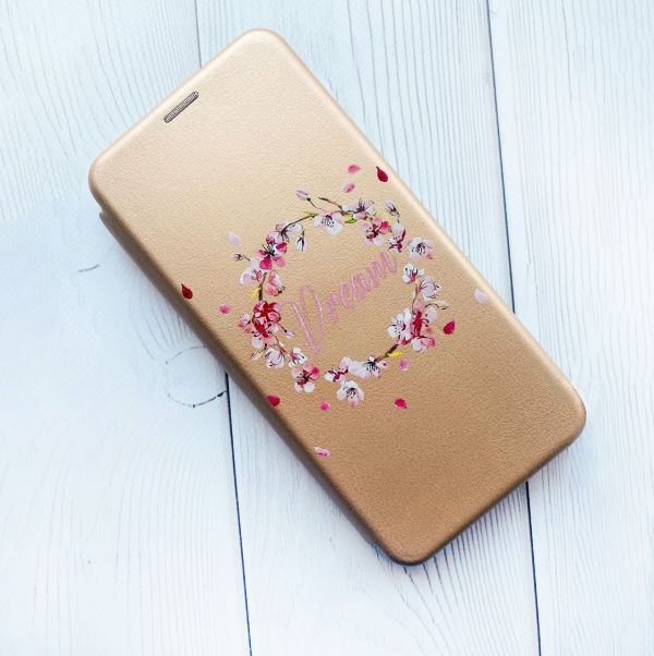 Чохол-книжка з малюнком для Samsung Galaxy A73 5G Золотий :: Віночок з сакури (принт 284)