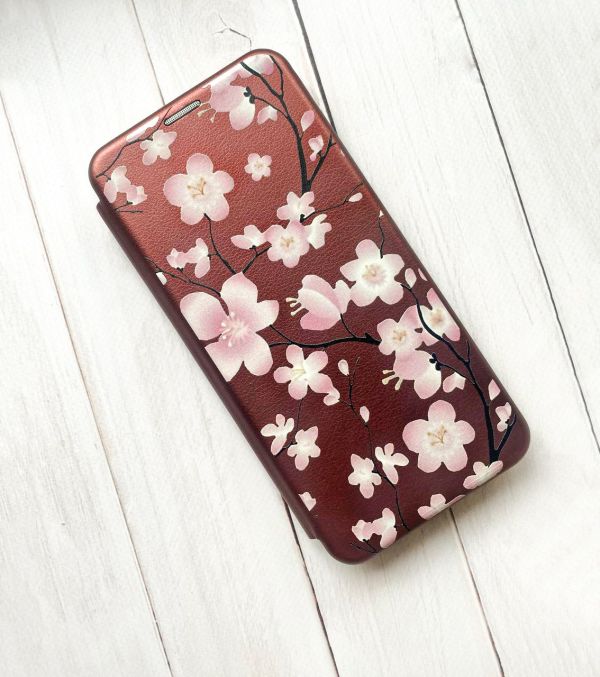Чохол-книжка з малюнком для Xiaomi Redmi Note 8 Pro Бордовий :: Квітуча сакура (принт 282)