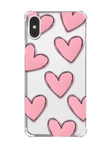 Чохол з потовщеними кутами на iPhone X/Xs :: Сердечка рожеві (принт 78)