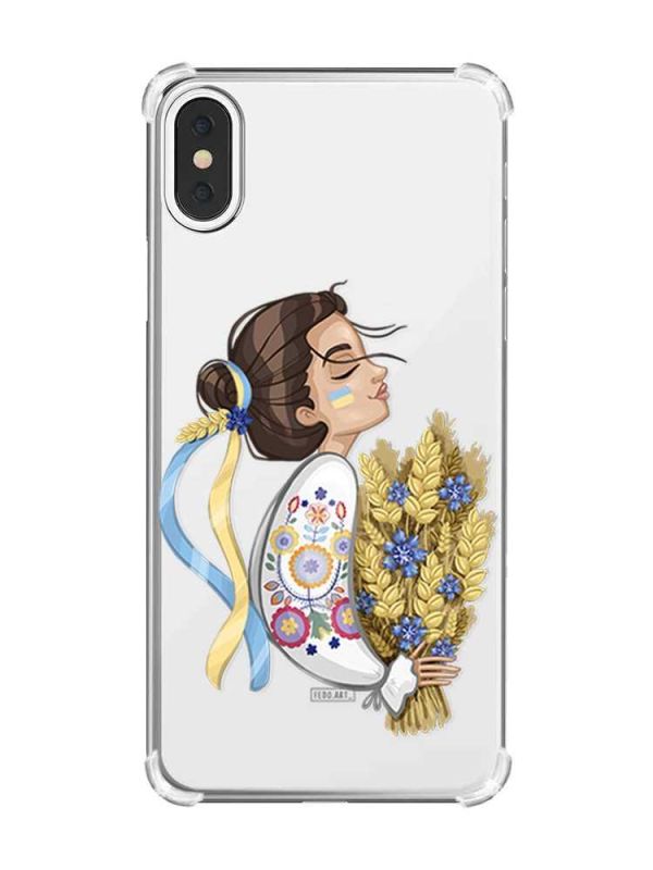 Чохол з потовщеними кутами на iPhone X/Xs :: Українка з колосками (патріотичний принт 172)