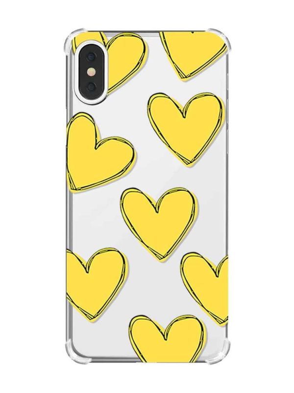Чохол з потовщеними кутами на iPhone X/Xs :: Сердечка жовті (принт 259)