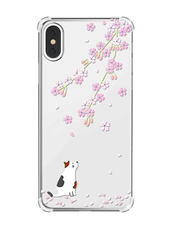 Чохол з потовщеними кутами на iPhone X/Xs :: Котик і сакура (принт 283)