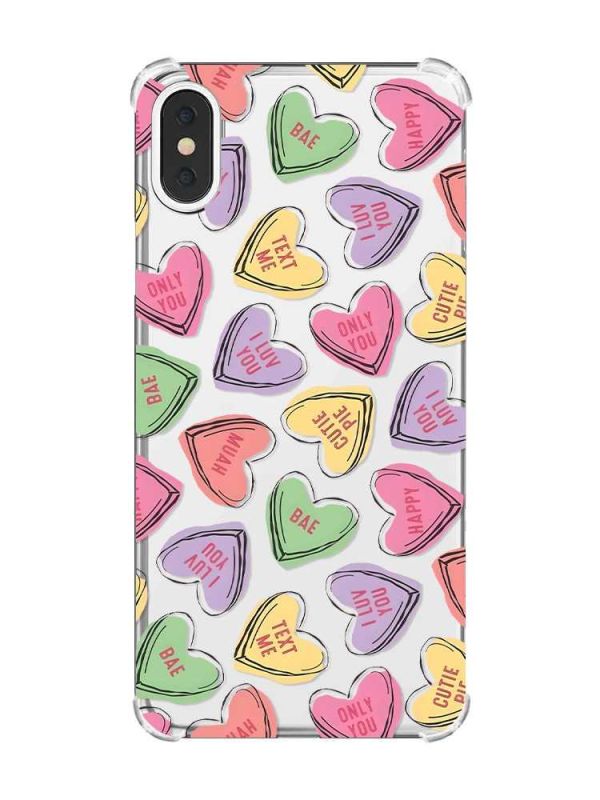 Чохол з потовщеними кутами на iPhone X/Xs :: Сердечка з текстом (принт 333)