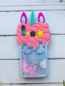 Силіконовий чохол 3D з блискітками, що переливаються, для Samsung Galaxy M20 Єдиноріг unicorn Голубий