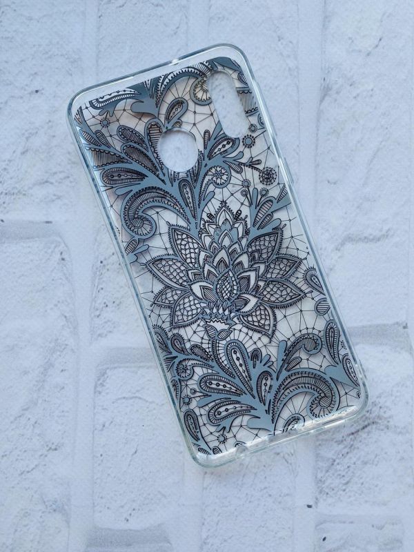 Силіконовий прозорий чохол із малюнком для Samsung M20 Мереживо чорне