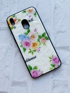 Силіконовий чохол для Samsung M20 Скляні ромби. Букет троянд на білому.