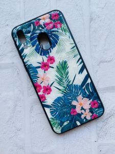 Силіконовий чохол для Samsung M20 Скляні ромби. Квіти та листя