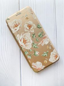 Чохол-книжка з малюнком для Samsung Galaxy M13 4G Золотий :: Квіти пастельні (принт 277)