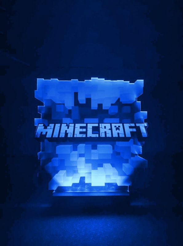 Дитячий нічник Куб Майнкрафт Minecraft (на чорній підставці)