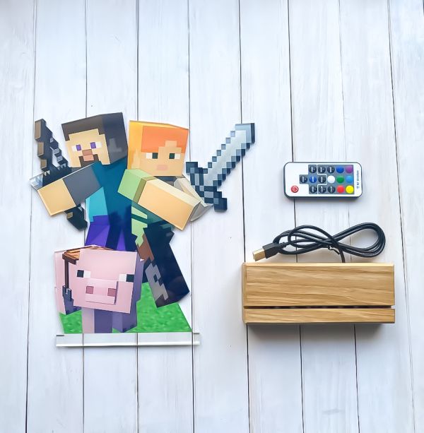 Дитячий нічник Стів і Алекс із Майнкрафт Minecraft
