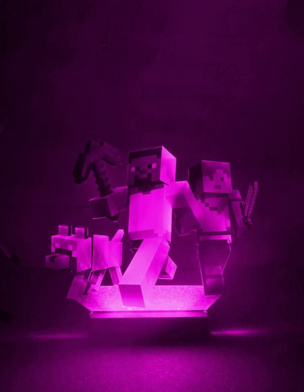Дитячий нічник Стів і Алекс із Майнкрафт Minecraft (на чорній підставці, дизайн 17)