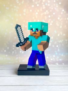 Дитячий нічник Стів із Майнкрафт Minecraft (на чорній підставці)