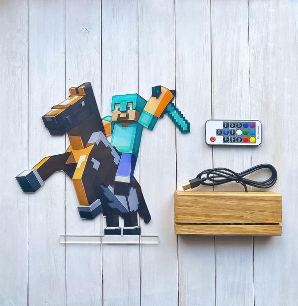 Дитячий нічник Стів на коні з Майнкрафт Minecraft
